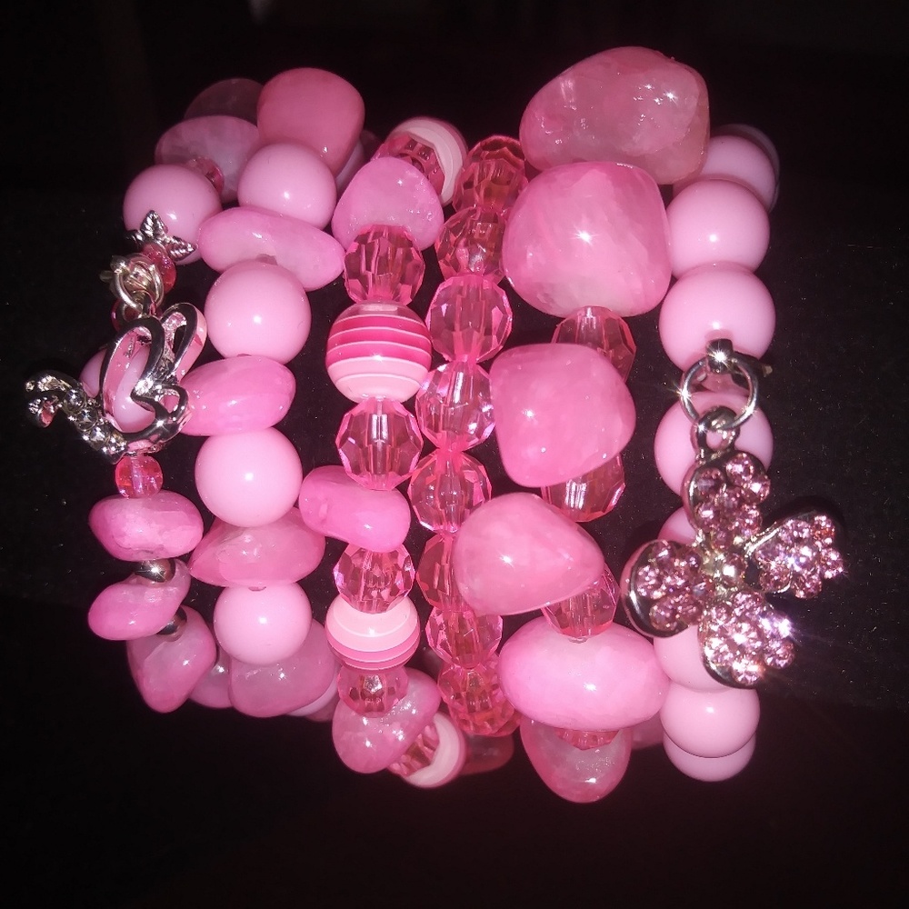 Handmade Beaded Bracelets 6 Pink New